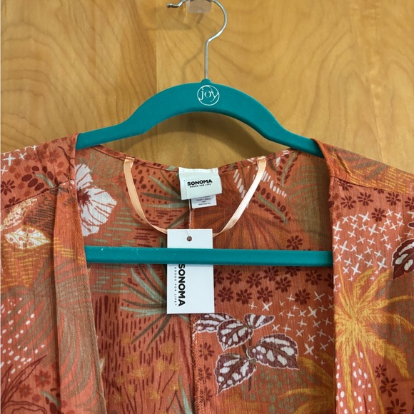 Sonoma Orange Pink 3/4 Sleeve Crop Tie Front Shaw - Picture 3 of 9